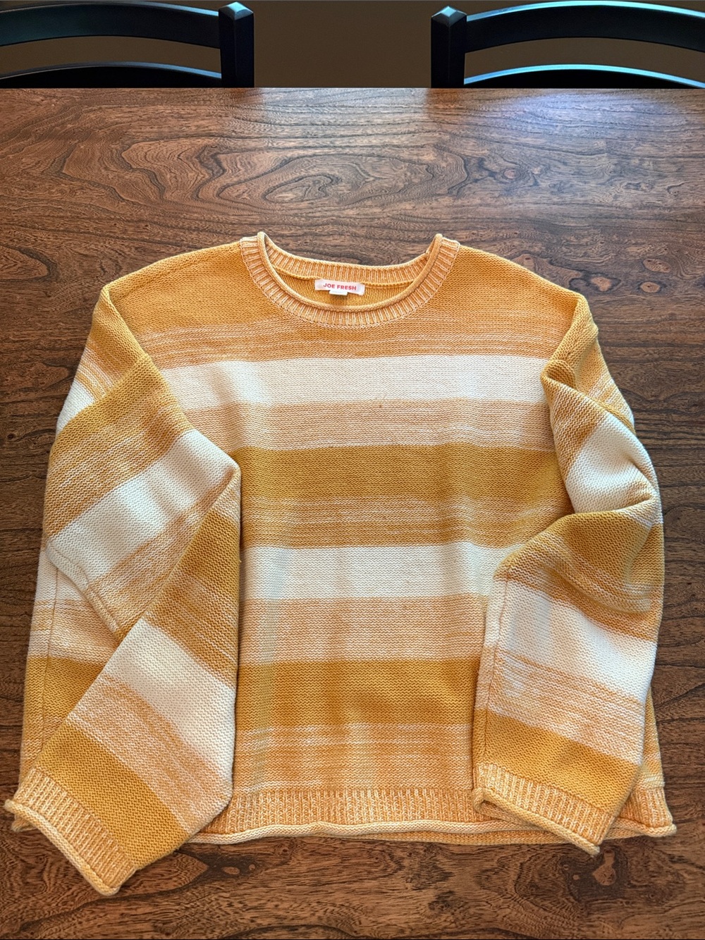 Joe Fresh Gold & White Striped Crewneck Sweater